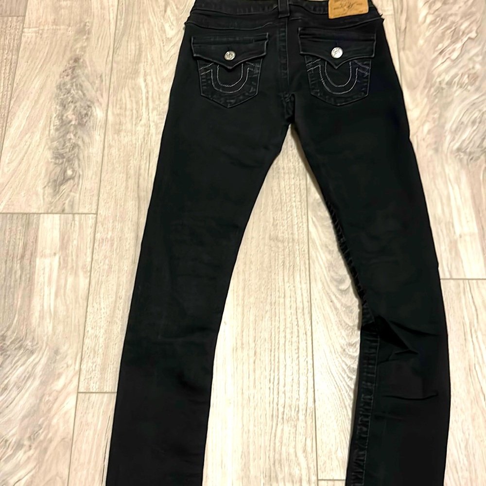 True Religion Black gray flap pocket skinny Jean size 28
